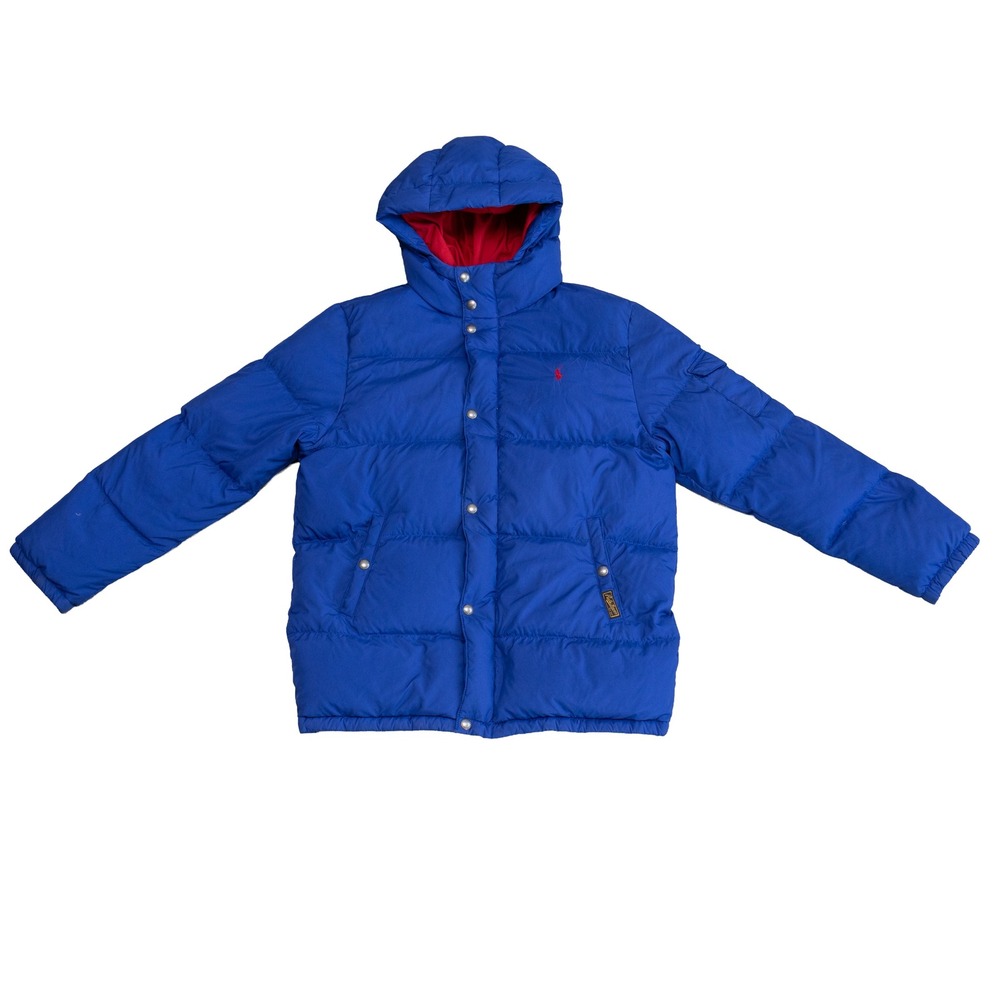 Polo Ralph Lauren Boys XL 18-20 Blue Down Puffer Jacket Hooded Red Lining